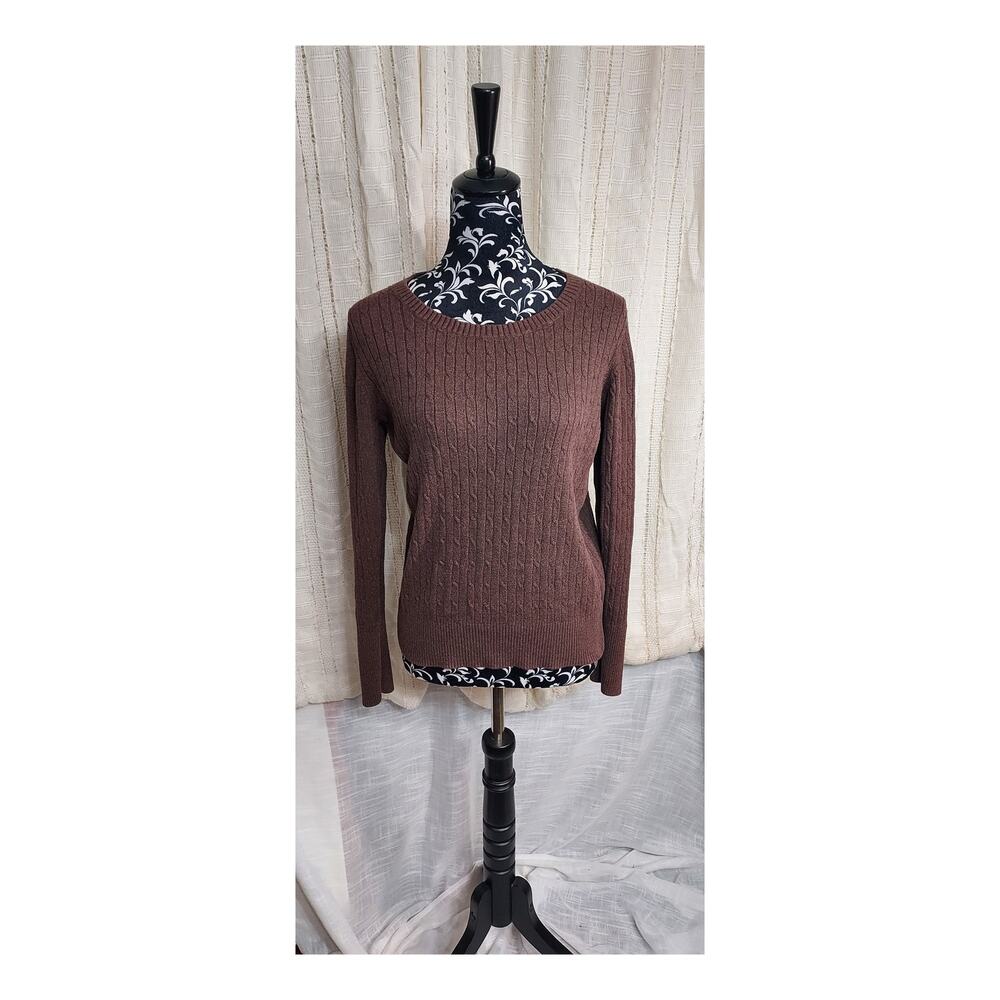 Merona Women's Brown Long Sleeve Cable Knit Crew Neck Sweater Size Large